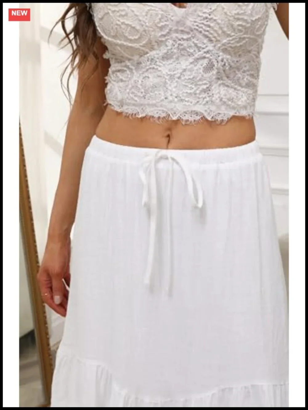 Women Tiered Maxi Mermaid Skirt Drawstring Waist Ruffle Flowy Boho Long Cotton